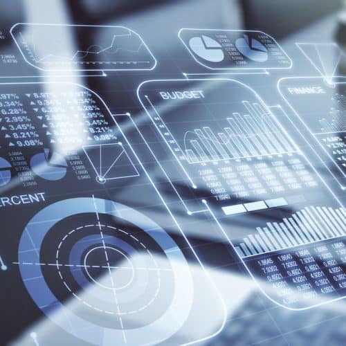 Double,Exposure,Of,Abstract,Creative,Statistics,Data,Hologram,On,Laptop