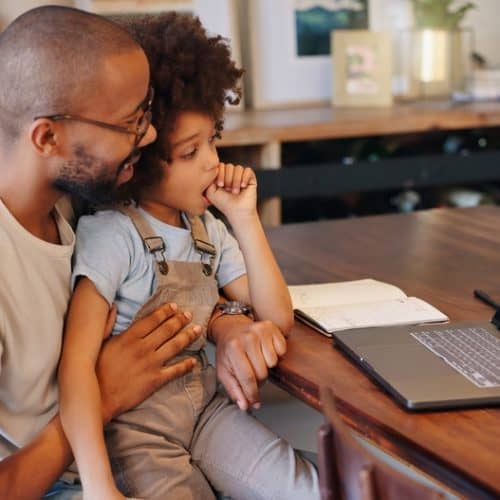 Child,,Black,Man,And,Laptop,Screen,With,Doctor,For,Telehealth