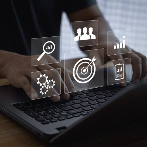 Target,Customer,,Targeting,The,Business,Concept,,Businessman,Use,Laptop,With