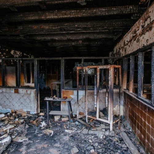 Burned,Interiors,Of,Hospital.,Fire,Or,War,Consequences,Concept.