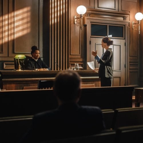 Court,Of,Justice,And,Law,Trial:,Successful,Female,Prosecutor,Presenting