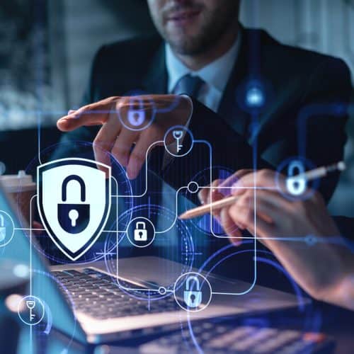 Two,Colleagues,Working,Together,To,Protect,Clients,Confidential,Information,And