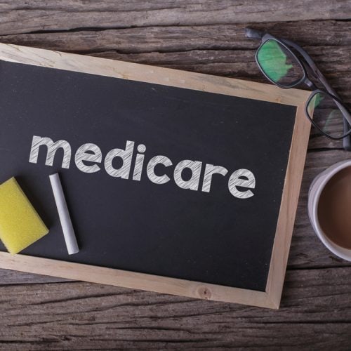 Medicare,On,Blackboard,With,Cup,Of,Coffee,,With,Glasses,On