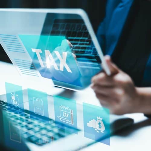 Businesswoman,Using,The,Laptop,To,Fill,In,The,Income,Tax