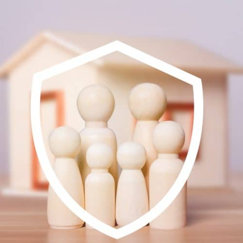 A,Wooden,Model,Family,Standing,In,A,Protective,Shield,,Symbolizing