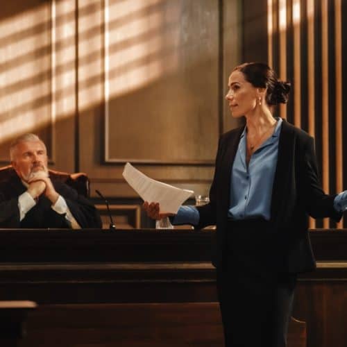Court,Of,Justice,And,Law,Trial:,Successful,Female,Prosecutor,Presenting