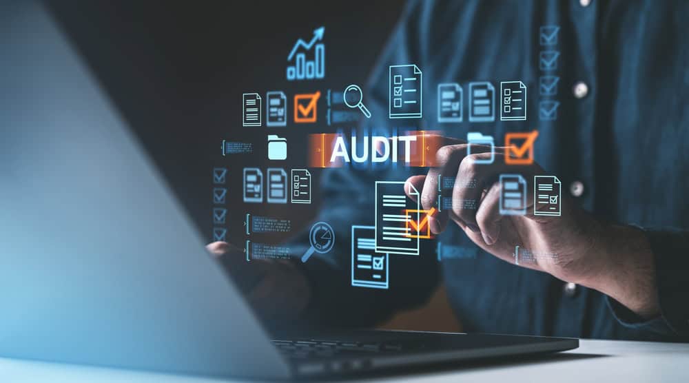 Person,Interacts,With,Digital,Audit,Interface,,Features,Checklists,And,Documents,