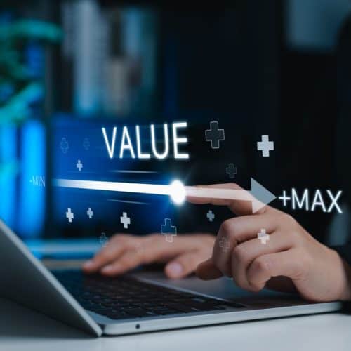 Business,Value,Added,Concept.,Businessperson,Adjusting,Virtual,Slider,To,Maximize