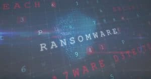 Displaying,Glowing,Ransomware,Label,Atop,Pixelated,Continent,In,Network,Grid